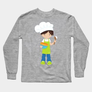 Baking, Baker, Bakery, Apron, Cute Boy, Brown Hair Long Sleeve T-Shirt